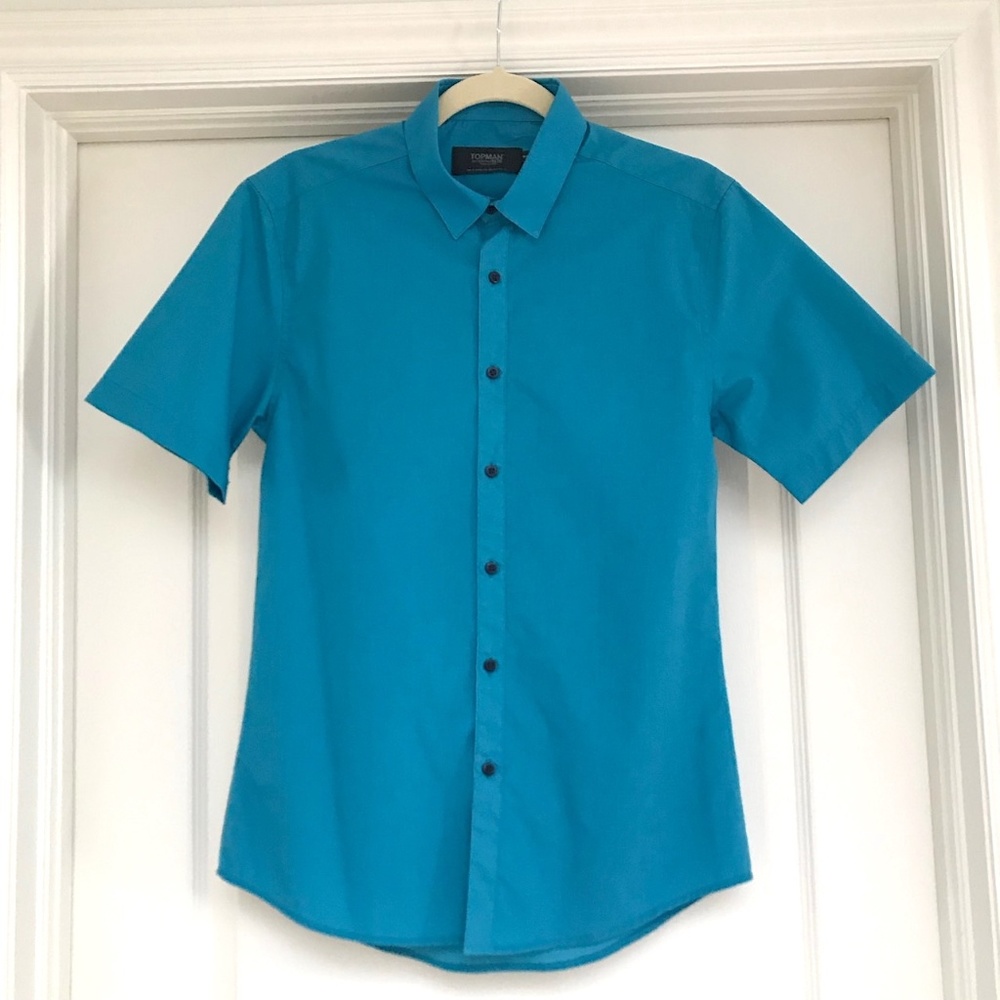 Topman Blue Short Sleeve Cotton Shirt Men Size S